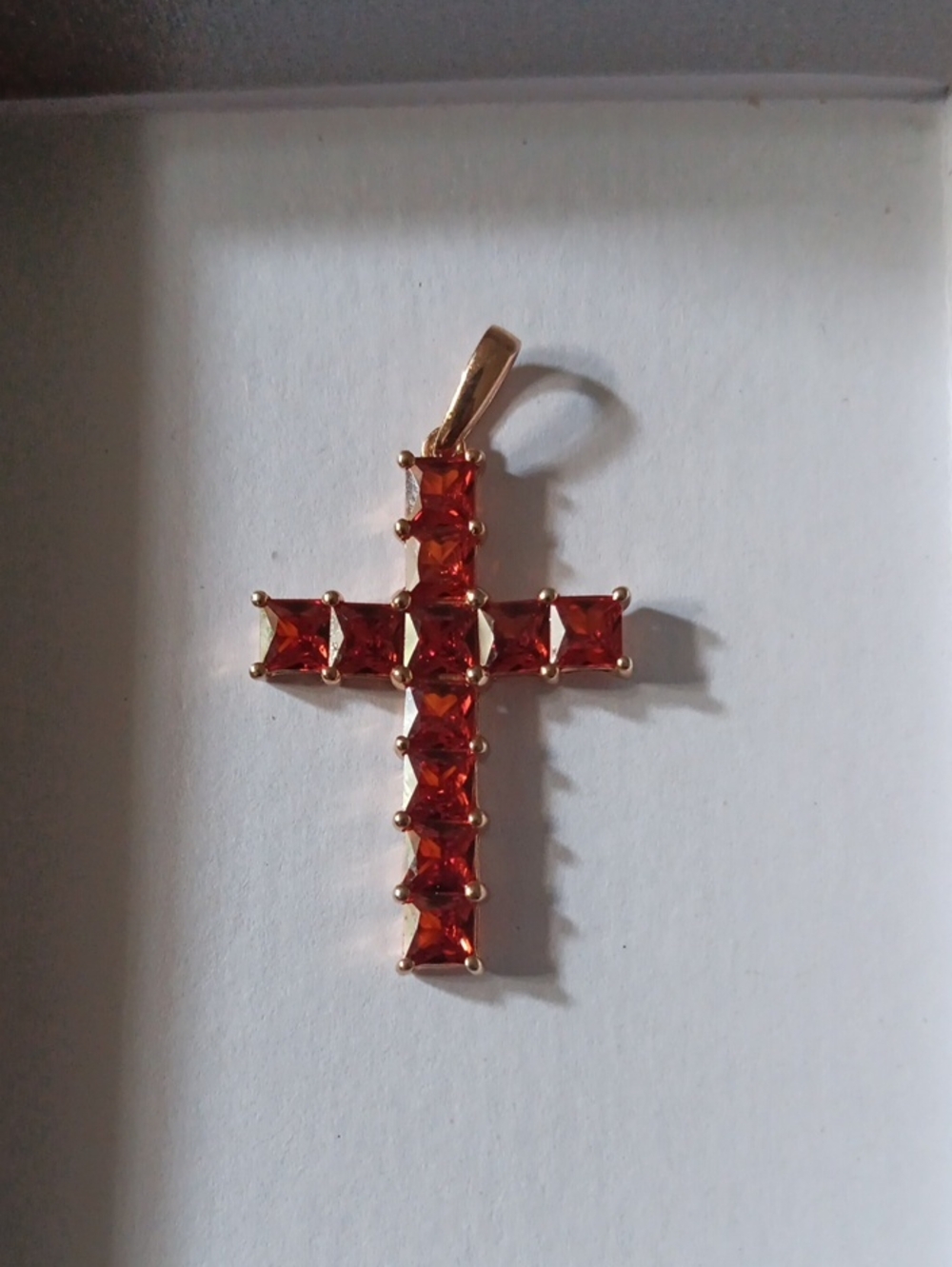 D'Joy Simulated Red Diamond 5.85 ctw Cross Pendant in 14K RG Over Sterling